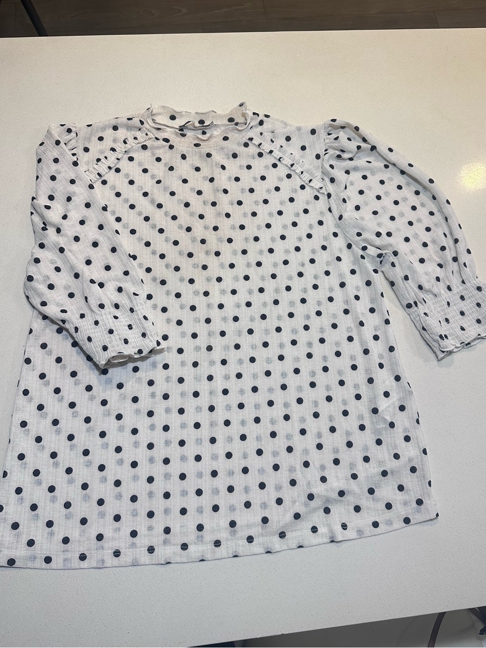 Girls' White Polka Dot Long Sleeve Top